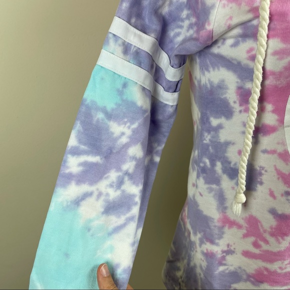 Lagaci Pink Purple Blue Tie Dye Long Sleeve Pastel Hoodie California Medium - Picture 5 of 8